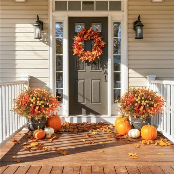 Fall Artificial Flowers for Outdoors 12 Bundles Faux Mums Outdoor - Picture 3 of 7